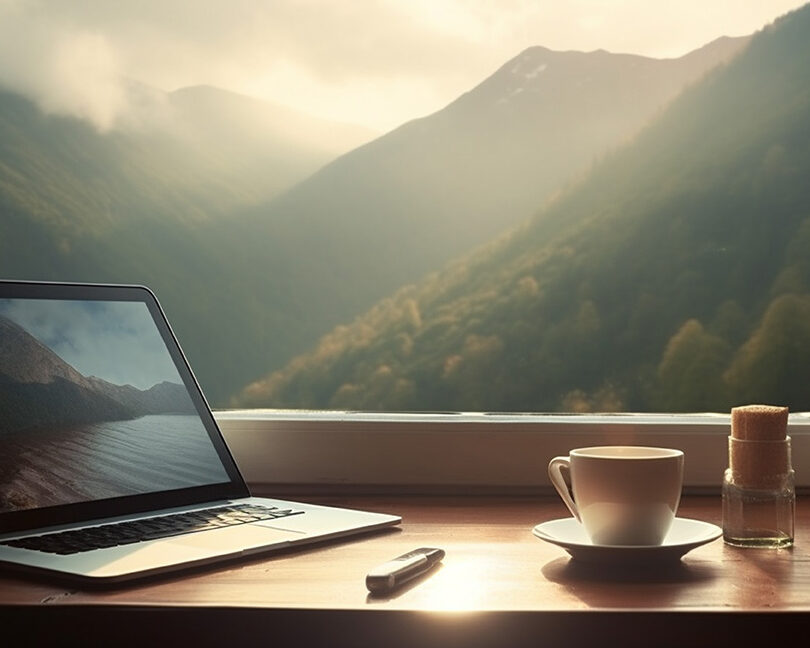 Laptop on a desk for online therapy in Raleigh, NC